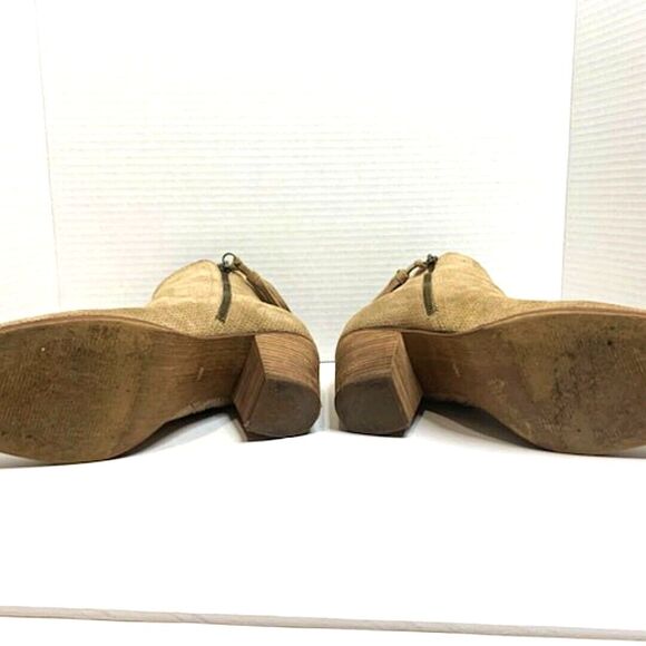Guess Beige Perforated Suede Western Leather Tassel Zip Stacked Heels Ankle 10M - Picture 8 of 10